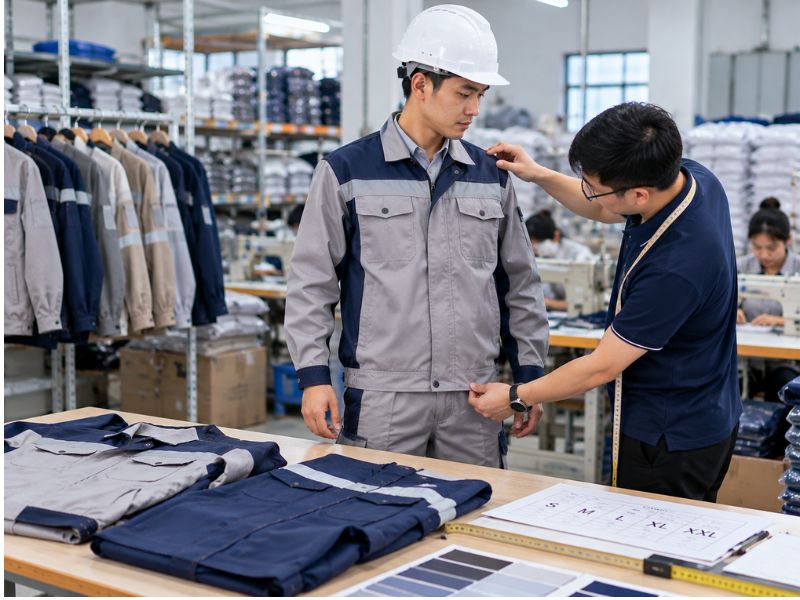 Kiểm tra quần áo bảo hộ kỹ sư xây dựng trước khi đặt