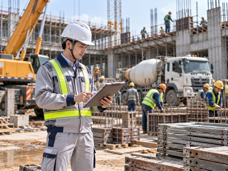 Kỹ sư xây dựng mặc quần áo bảo hộ phản quang