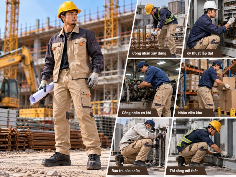 Quần bảo hộ nam túi hộp kaki công trường