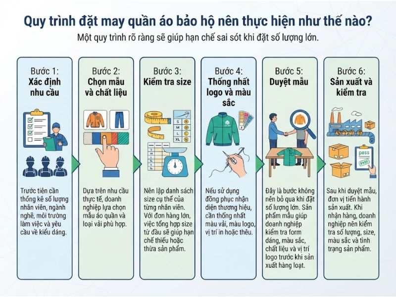 Quy trình may quần áo bảo hộ cho doanh nghiệp